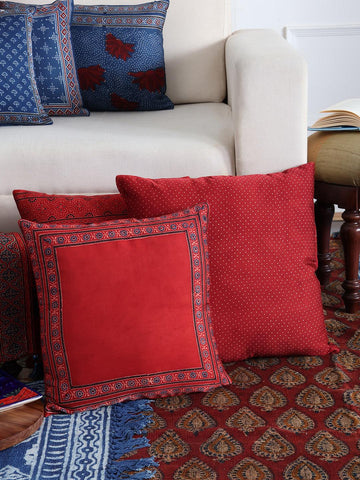 Ajrakh Silk Cushion Cover & Filler Red & Indigo, 12x24 - Eyaas
