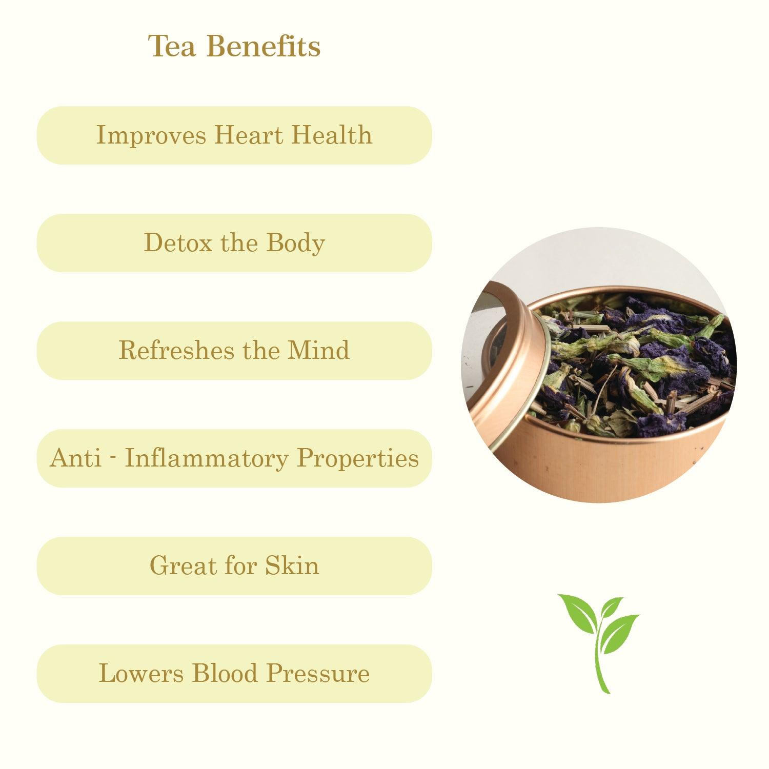 Ceramic Cups & Mystical Blue Herbal Tea (40 gms) Gift Set - Eyaas