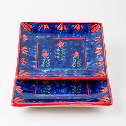 Blooming Plant Ceramic Square Serving Platter Set of 2 - Eyaas