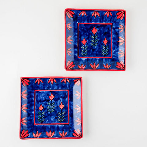 Blooming Plant Ceramic Square Serving Platter Set of 2 - Eyaas