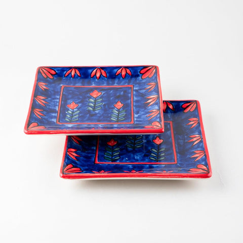 Blooming Plant Ceramic Square Serving Platter Set of 2 - Eyaas