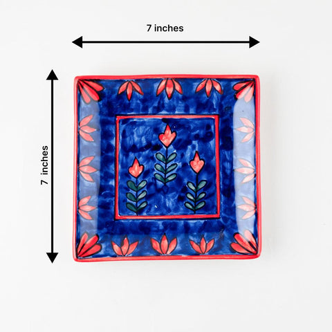 Blooming Plant Ceramic Square Serving Platter Set of 2 - Eyaas