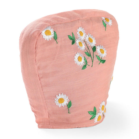 Daisy Hand Embroidered Upcycled Tea Cozy Peach, 9 x 12, - Eyaas