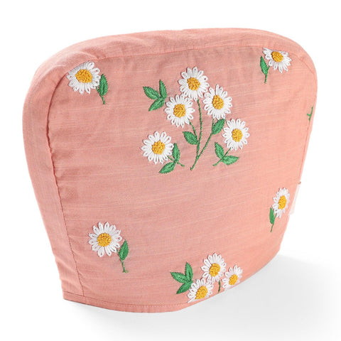 Daisy Hand Embroidered Upcycled Tea Cozy Peach, 9 x 12, - Eyaas