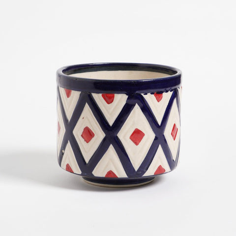 Ceramic Flower Pot, Diamond, White & Indigo 5x6 - Eyaas