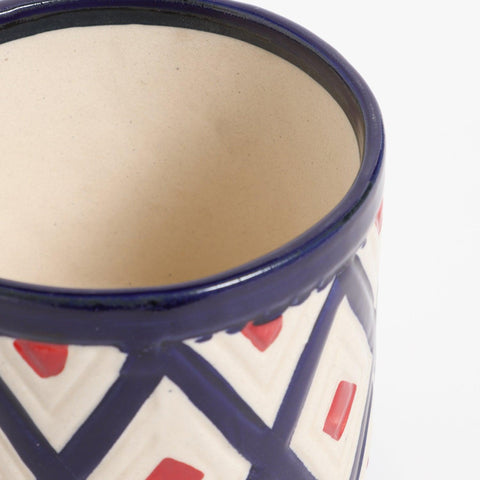 Ceramic Flower Pot, Diamond, White & Indigo 5x6 - Eyaas