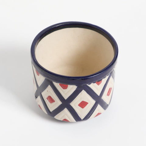 Ceramic Flower Pot, Diamond, White & Indigo 5x6 - Eyaas