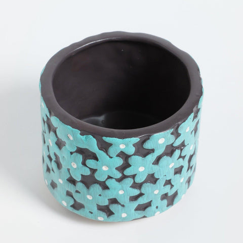 Small Ceramic Planter - 4.5x4, Blue Floral - Eyaas