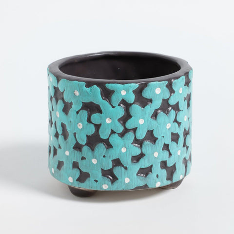 Small Ceramic Planter - 4.5x4, Blue Floral - Eyaas