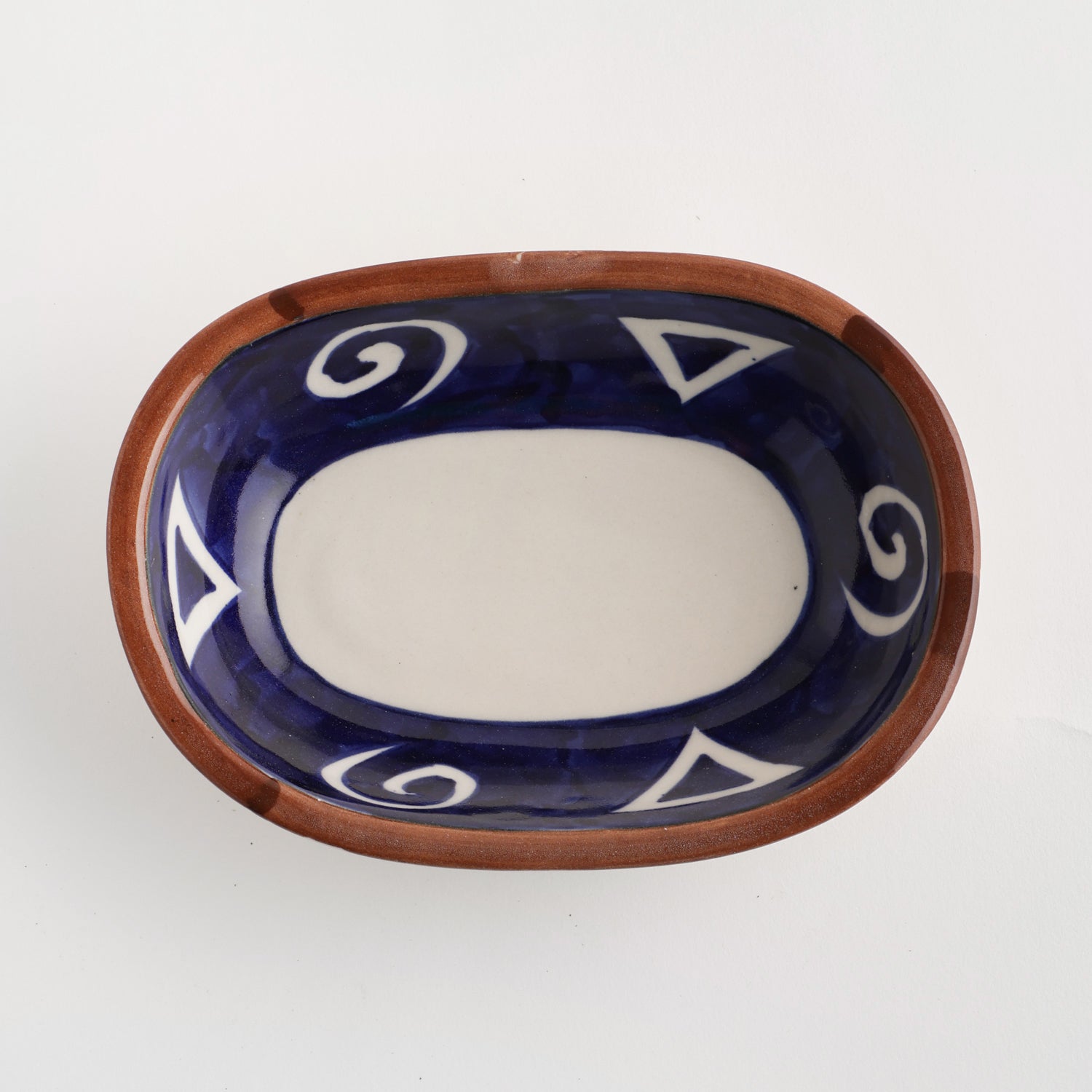 Ceramic Oval Dish - Indigo & Brown - 7x5x2