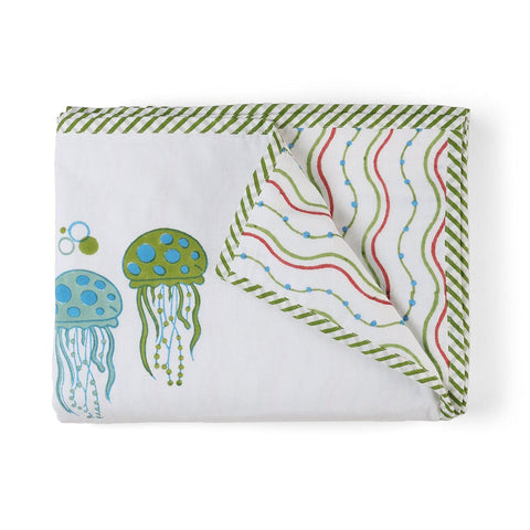 Jellyfish Block-Print Cotton Dohar, Set of 2, 60x90 - Eyaas