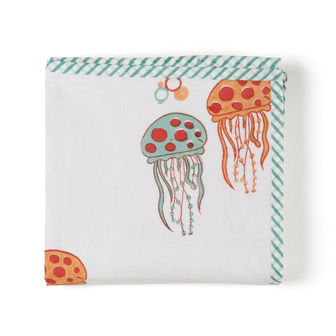 Jellyfish Block-Print Baby Dohar, Set of 2, 40x40 - Eyaas