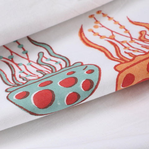 Jellyfish Block-Print Cotton Dohar, Set of 2, 60x90 - Eyaas