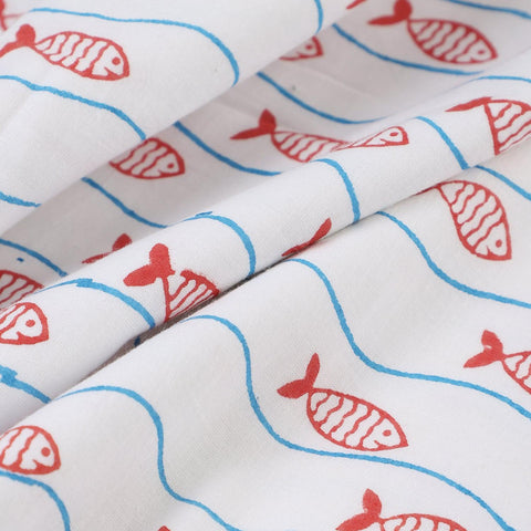 Blue Rust Fish Waves Mulmul Baby Dohar 40x40/60x90 - Eyaas