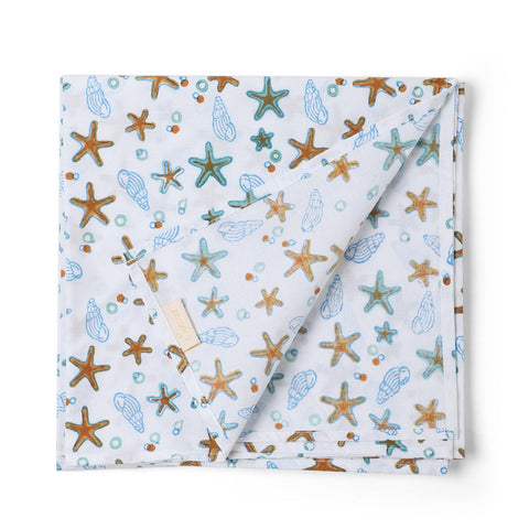 Cot Sheet 40x40, Snail-Starfish, Blue & Orange - Eyaas