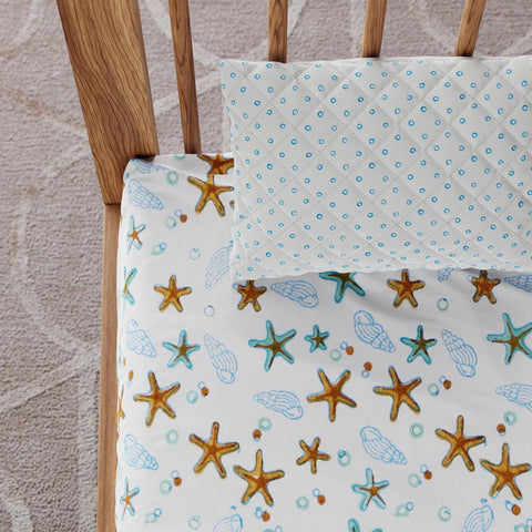 Cot Sheet 40x40, Snail-Starfish, Blue & Orange - Eyaas