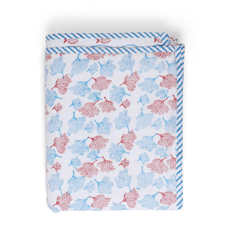 Fish & Waves Block-Print Cotton Dohar, Set of 2, 60x90 - Eyaas