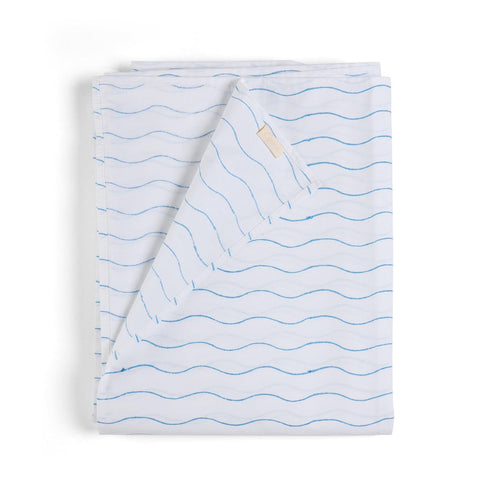 Wave Hand Block Printed Bed Sheet Set 90 x108, Blue - Eyaas