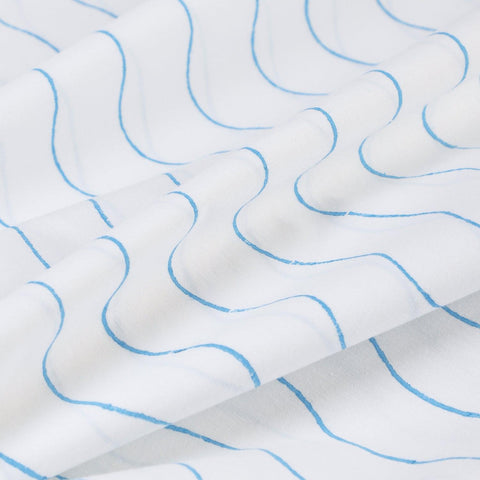 Wave Hand Block Printed Bed Sheet Set 90 x108, Blue - Eyaas