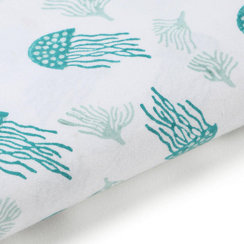 Jellyfish Hand Block Printed Bed Cover 90x108 Inches - Eyaas