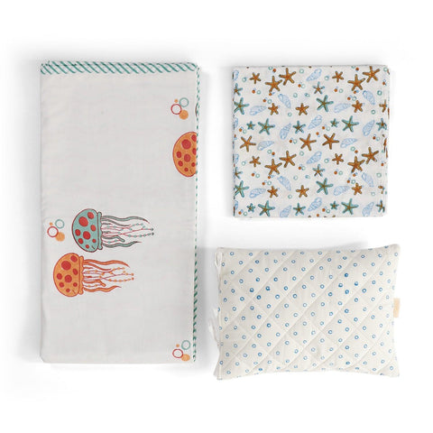 Sea-Themed Kids Bedding Set of 3, Orange & Blue, 40x40 - Eyaas