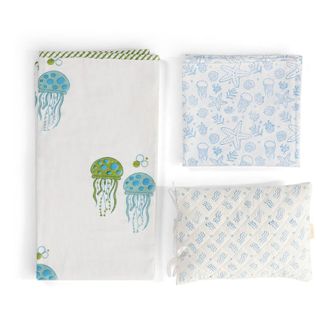 Sea-Themed Kids Bedding Set of 3, Blue & Green, 40x40 - Eyaas