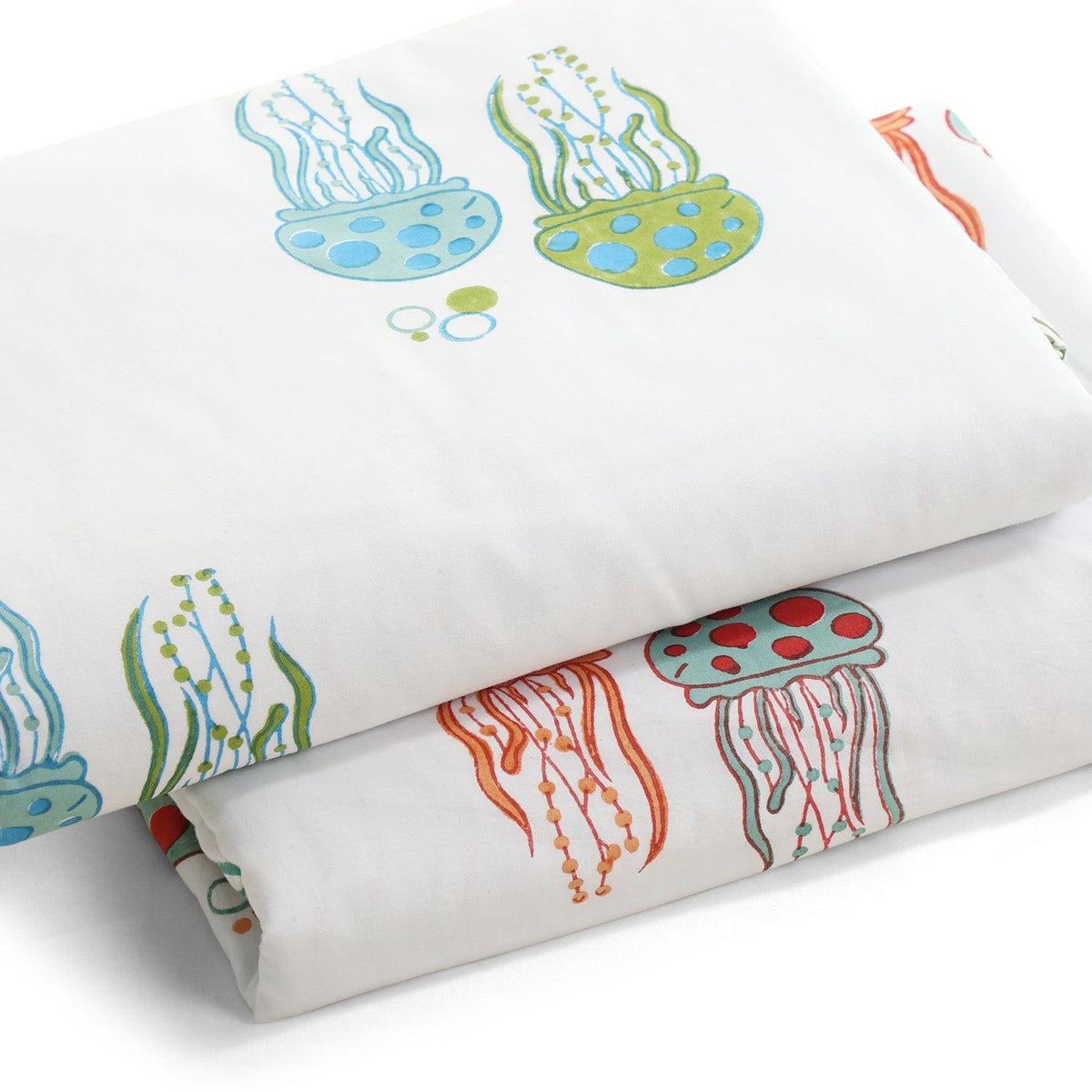 Jellyfish Block-Print Baby Dohar, Set of 2, 40x40 - Eyaas