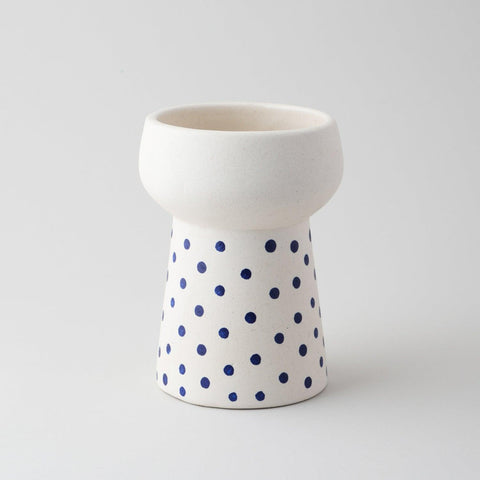 White Ceramic Flower Vase with Indigo Dots 5x4 - Eyaas