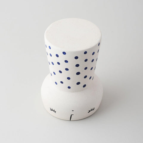White Ceramic Flower Vase with Indigo Dots 5x4 - Eyaas