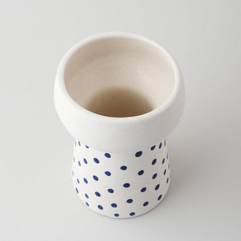 White Ceramic Flower Vase with Indigo Dots 5x4 - Eyaas