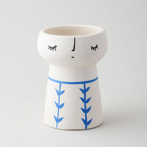 White Ceramic Flower Vase Blue Leaf Trellis 5x4 - Eyaas