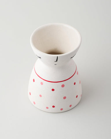 White Ceramic Flower Vase with Red & Pink Dots - Eyaas