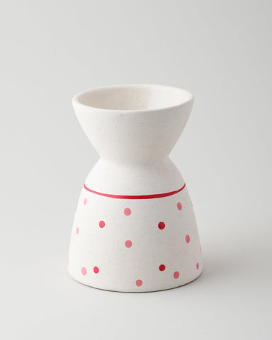 White Ceramic Flower Vase with Red & Pink Dots - Eyaas