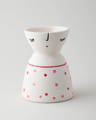 White Ceramic Flower Vase with Red & Pink Dots - Eyaas