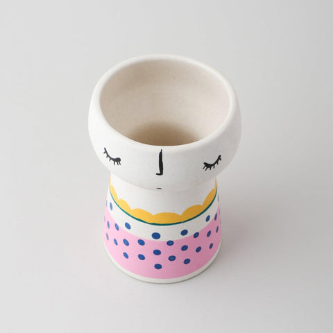 White Ceramic Vase, Pink Block & Yellow Edge - Eyaas