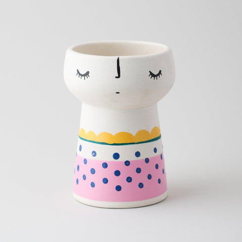 White Ceramic Vase, Pink Block & Yellow Edge - Eyaas