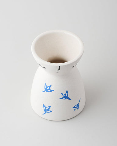 White Ceramic Vase, Blue Scattered Leaves - Eyaas