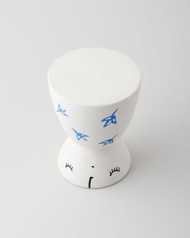 White Ceramic Vase, Blue Scattered Leaves - Eyaas