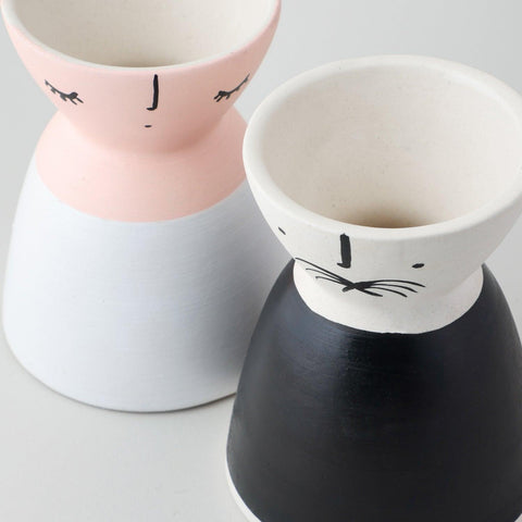Ceramic Flower Vase (Set of 2) Pink & Black 5x4 - Eyaas
