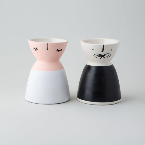 Ceramic Flower Vase (Set of 2) Pink & Black 5x4 - Eyaas