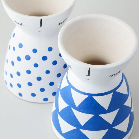 Ceramic Flower Vase, Set of 2, Dot & Triangle - Eyaas