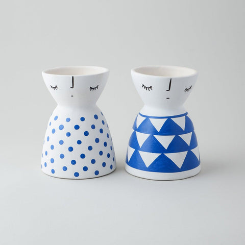 Ceramic Flower Vase, Set of 2, Dot & Triangle - Eyaas