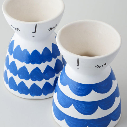 Ceramic Flower Vase, Set of 2, Hearts & Scallops - Eyaas