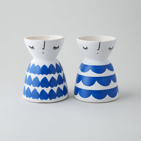 Ceramic Flower Vase, Set of 2, Hearts & Scallops - Eyaas