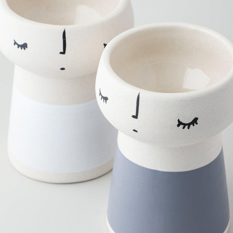 Ceramic Vase Set of 2, White & Grey Block - Eyaas
