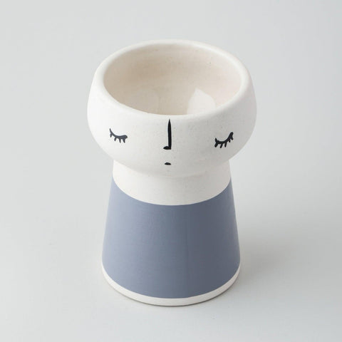 Ceramic Vase Set of 2, White & Grey Block - Eyaas