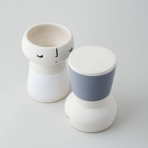 Ceramic Vase Set of 2, White & Grey Block - Eyaas