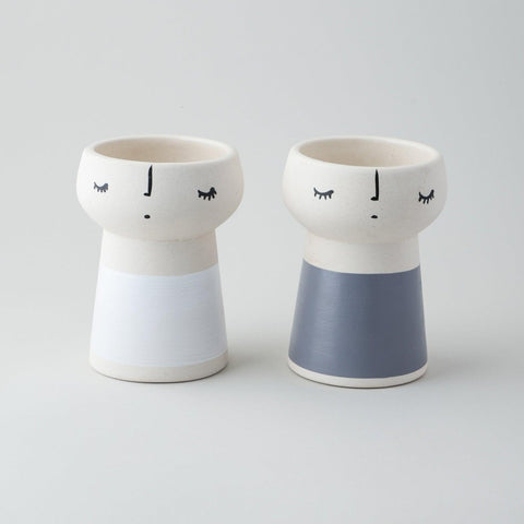 Ceramic Vase Set of 2, White & Grey Block - Eyaas