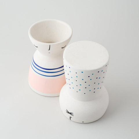 Ceramic Vase, Set of 2, Pink Block & Blue Dots - Eyaas