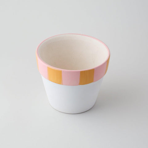 White Ceramic Planter, Peach, & Pink Striped - Eyaas